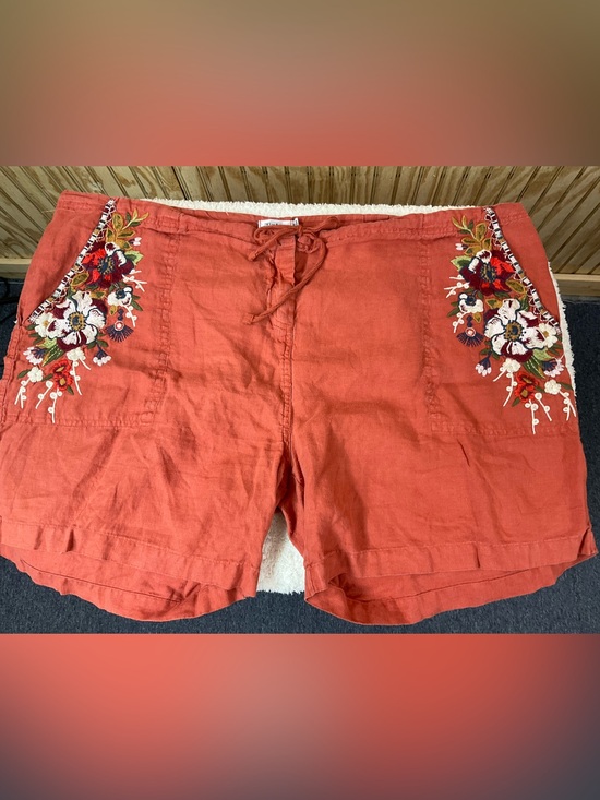 Johnny Was Pants - Johnny Was Coral Embroidered Linen-Blend Drawstring Shorts